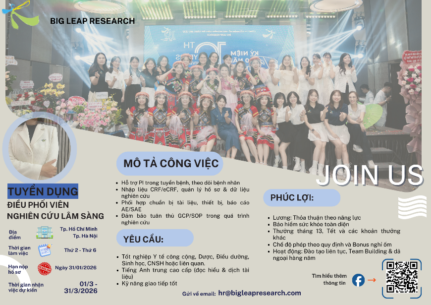 We Are Hiring: 5 Clinical Research Coordinators (CRC) – Hanoi & Ho Chi Minh City