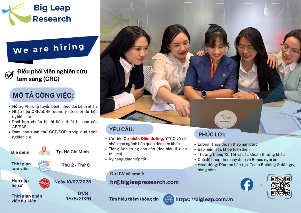 BIG LEAP RESEARCH IS HIRING – 3 CLINICAL RESEARCH COORDINATOR (CRCs)
